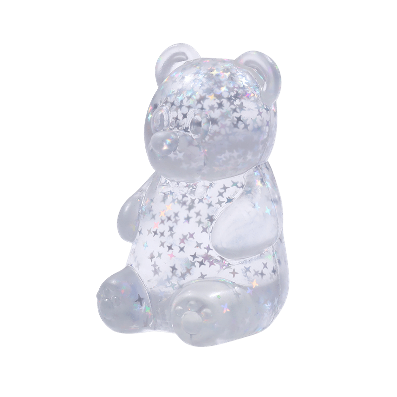 Bear Squishy Toy, Slow Rising Squeezy Stress Reliever, Glitter Translucent Sensory Fidget